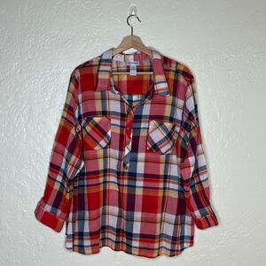 Catherines Shirt 3XWP Plaid Western Half Button Cotton Lightweight